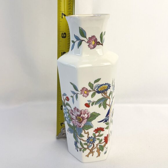 Aynsley Pembroke Vintage Vase Fine Bone China England Floral Bird Hexagonal 7” - Picture 8 of 10